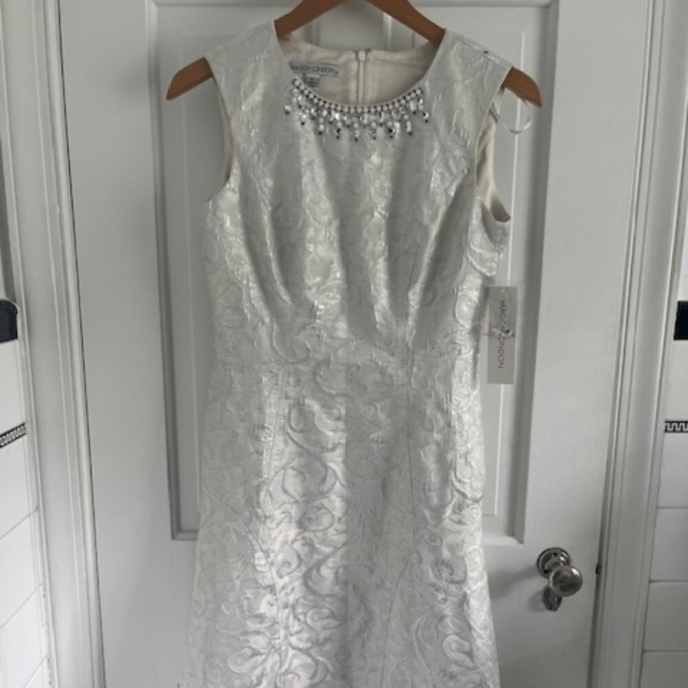 NWT Maggie London Dress. Ivory and silver, Size 2